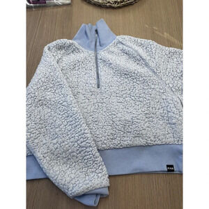PINK Victoria's Secret Women's Blue Sherpa Half 1/2 Zip Cropped XL G0190
